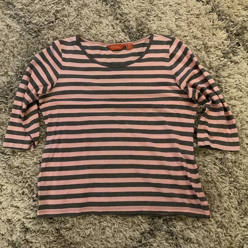 Tommy Bahama Relax Pink Grey‎ Striped 3/4 Sleeve Scoop Neck Top Womens Medium